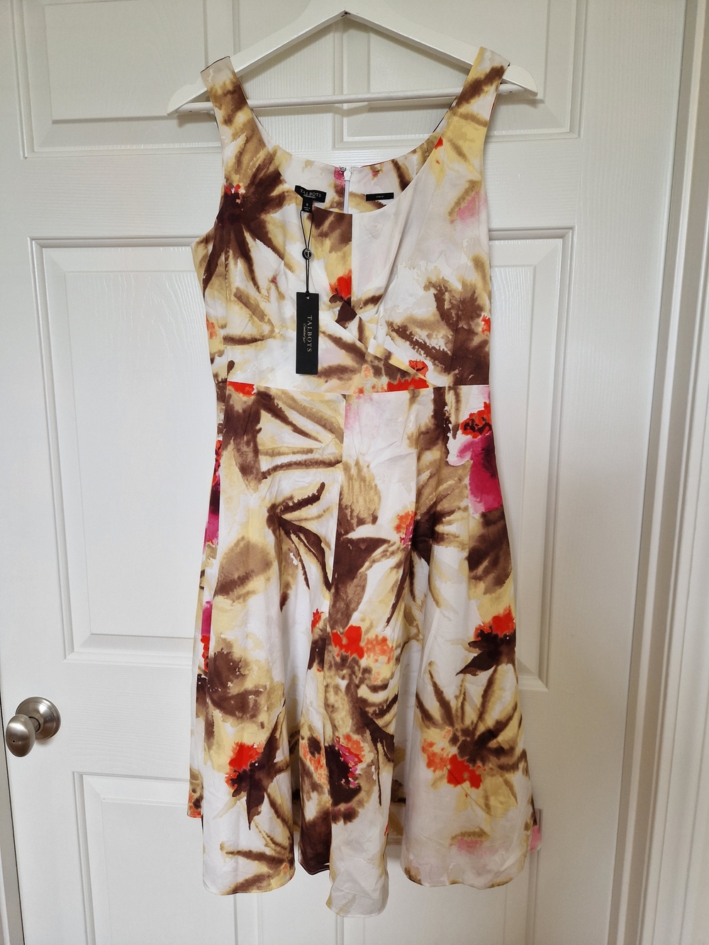 Talbots NWT Floral Midi Dress in White, Brown and Pink - Picture 1 of 4